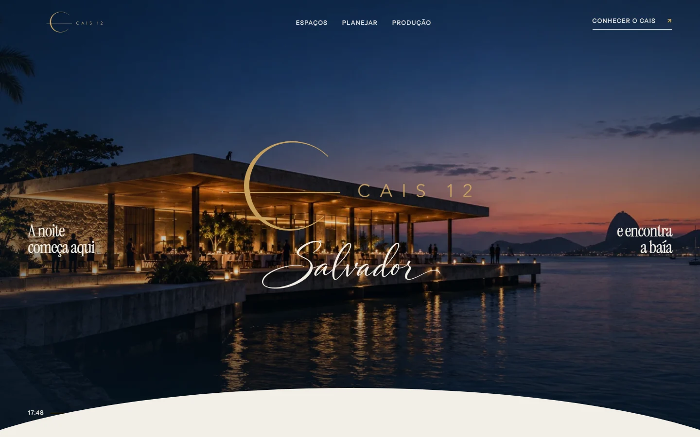 Homepage do Cais 12, com arquitetura e planejamento de eventos