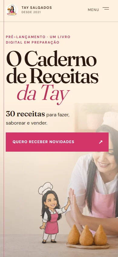 Interface mobile do Caderno de Receitas da Tay